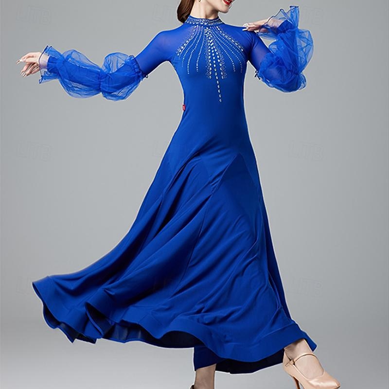 Latin Dance Ballroom Dance Dress Crystals / Rhinestones Women's Performance Daily Wear Long Sleeve Crystal Cotton3