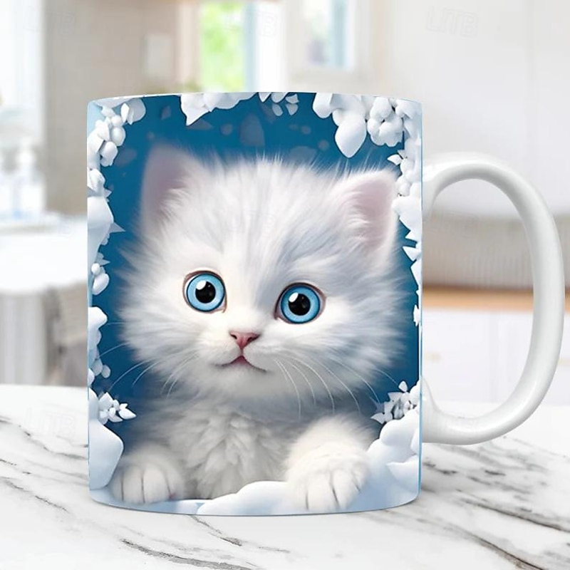 3D Print Kittens Hole In A Wall Mug, Ceramic Coffee Cat Mug 3D Novelty Cat Mugs Cat Lovers Coffee Mug Cat Club Cup White Ceramic Mug Gifts For Men Women4