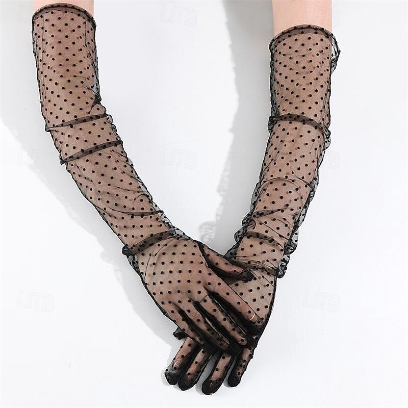 Women Long Wedding Gloves Polka Dot Mesh Semi Sheer Bridal Gloves Wedding Translucent Gloves4
