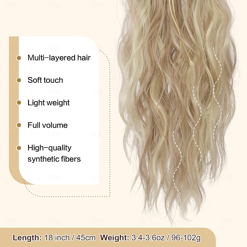 Ponytail Extensions Drawstring Ponytails Hair Extension Light Ash Brown Bleach Blonde Long Curly Wavy Hair Piece Synthetic Pony Tail Hairpieces for Women4