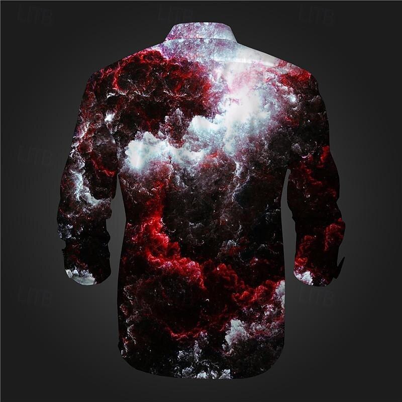 Men's Optical Illusion Geometric Pattern Button Up Shirt Printed Shirts Long Sleeve Subcultural Vacation Party Street Spring & Summer Turndown Print Button-Down Red Blue Purple2