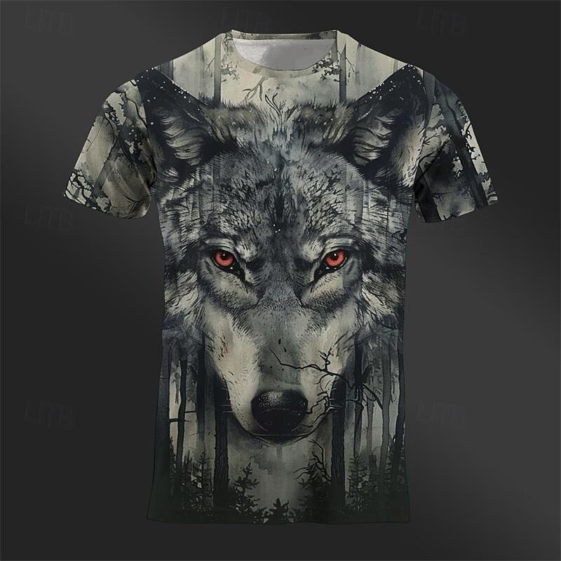 Men's Graphic Animal Wolf T Shirt Tee Top Short Sleeve T shirt 3D Print Crew Neck Shirt Designer Retro Vintage Casual Sports Outdoor Holiday Going out Khaki Dark Gray Gray Spring & Summer Clothing3