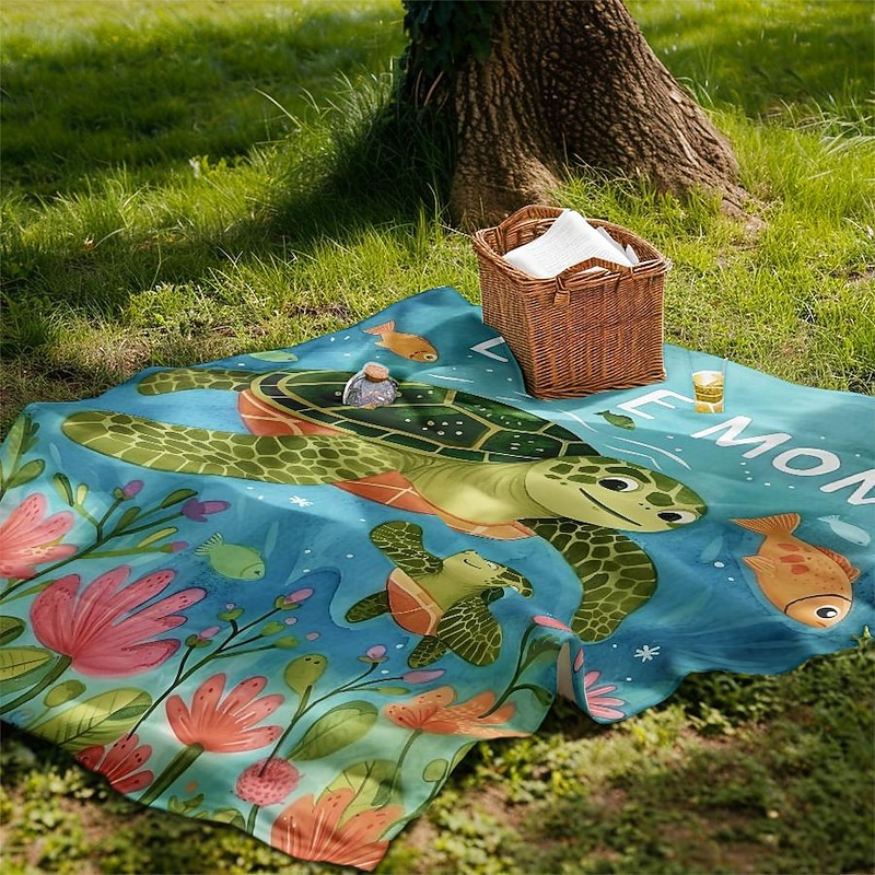 Happy Mother's Day Gift Blanket Sea Turtle Landscape Pattern Throws Blanket Flannel Throw Blankets Warm All Seasons Gifts Big Blanket3