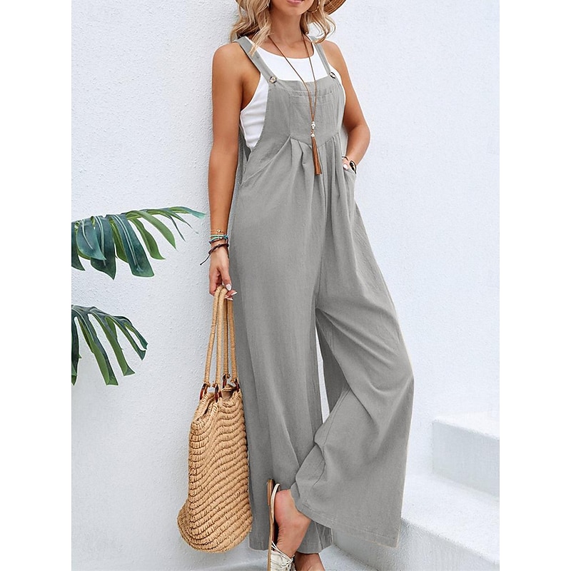 Women's Normal Dungarees Overall Streetwear Solid Color Sleeveless Square Neck Buttons Pocket Street Daily Regular Fit Black Pink Wine Summer3