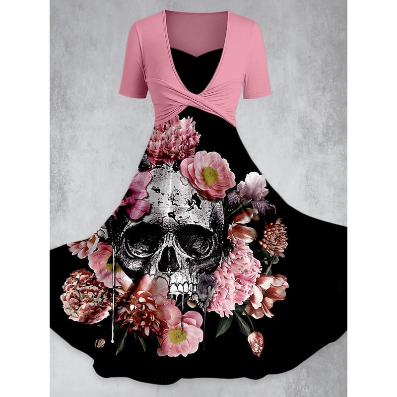 Women's Midi Dress Summer Dress Elegant Bohemia Vacation Date Loose Fit Graphic Short Sleeve V Neck Black Yellow Pink Brown Summer4