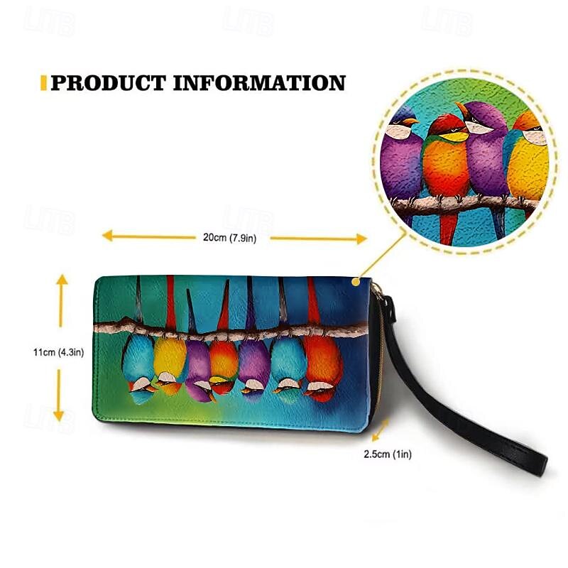 Women's Wallet Coin Purse PU Leather Shopping Daily Holiday Zipper Large Capacity Durable Bird Red Blue Green2