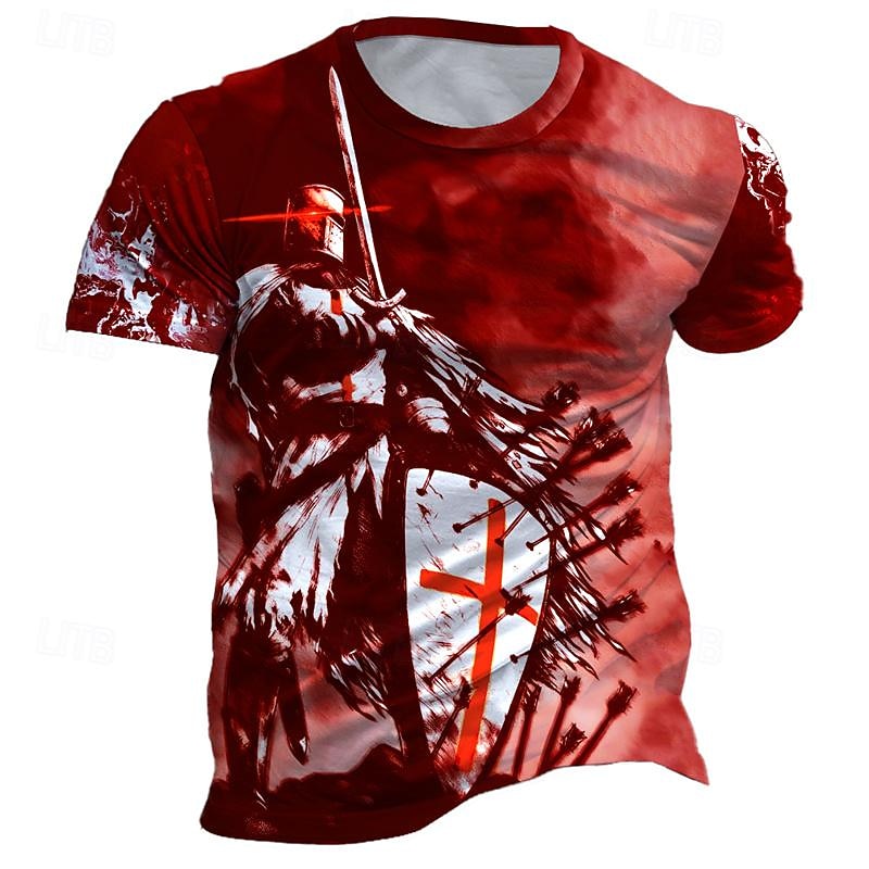 Men's Graphic Knights Templar Gothic Horror T Shirt Short Sleeve T shirt 3D Print Crew Neck Shirt Daily Designer Retro Vintage Sports Outdoor Holiday Going out Red Blue Brown Spring & Summer Clothing4