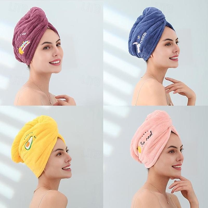 Dry Hair Cap Embroidery Cap Double-Layer Shower Cap Quick-Drying Strong Water Absorption Thickened Home Bag Hair Dry Hair Towel Back To School College Student2