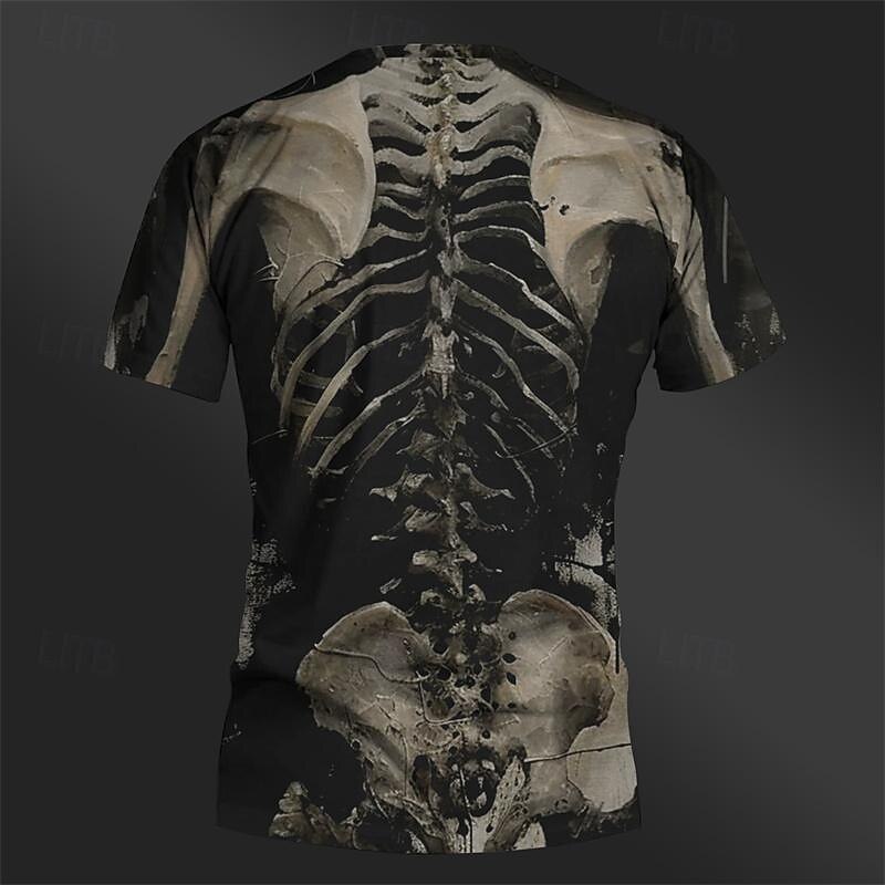 Men's Graphic Skeleton T Shirt Tee Top Short Sleeve T shirt 3D Print Crew Neck Shirt Daily Designer Retro Vintage Sports Outdoor Holiday Going out Black Brown Khaki Spring & Summer Clothing Apparel S2