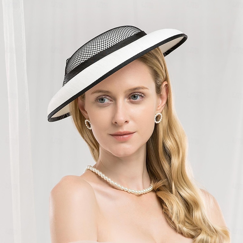 Hats Headwear Fiber Beret Hat Sun Hat Saucer Hat Wedding Tea Party Elegant Wedding With Bowknot Pearls Headpiece Headwear3