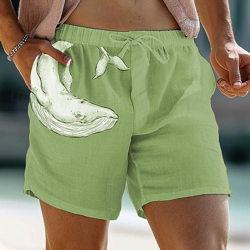 Animal Dolphin Printed Men's Graphic Cotton Linen Shorts Summer Hawaiian Shorts Beach Shorts Drawstring Elastic Waist Breathable Soft Short Casual Daily Holiday Streetwear Clothing3