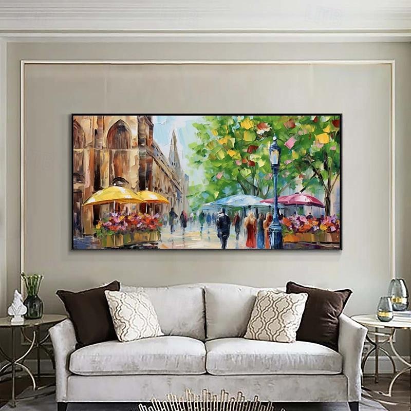 Hand painted Canvas Wall Art Nordic Abstract Modern Colorful Paris Canvas Wall Art Picture Oil Painting Living Room Home Decor (No Framed)4