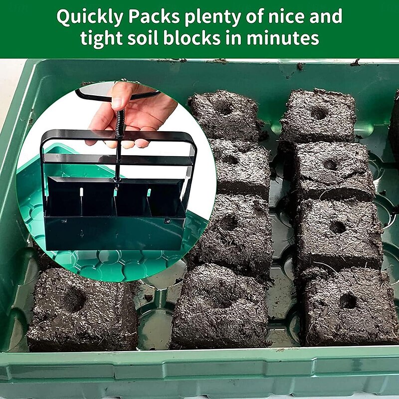 Upgraded Soil Blocker, Soil Block Maker with Comfortable Handel ABS 4 Cell Soil Blocking Tool for Seed Starting Germination2