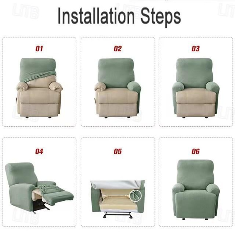 Jacquard Recliner Covers Slipcovers Lazyboy Covers Couch Chair Cover 4-Pcs Set, Non Slip Reclining with Storage Pockets Furniture Protector for Living Room3