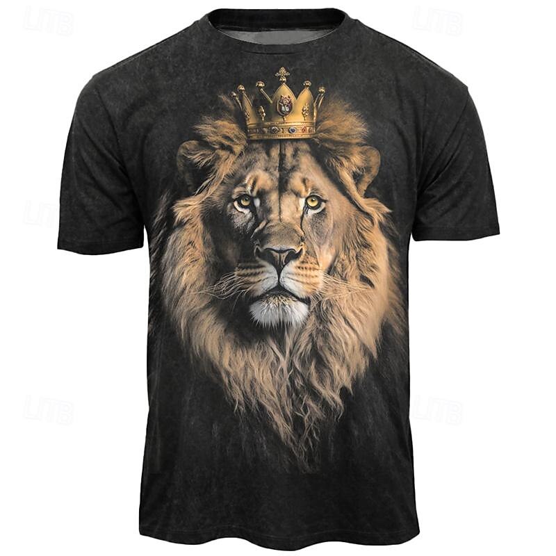 Easter Men's Animal Lion T Shirt Short Sleeve T shirt 3D Print Crew Neck Shirt Daily Designer Retro Vintage Sports Outdoor Holiday Going out Black Burgundy Navy Blue Spring & Summer Clothing Apparel