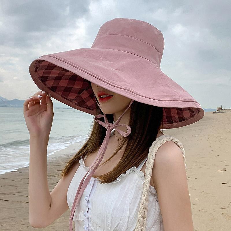 Women's Hat Bucket Hat Sun Hat Portable Sun Protection Outdoor Street Weekend Pure Color Plaid Pure Color4