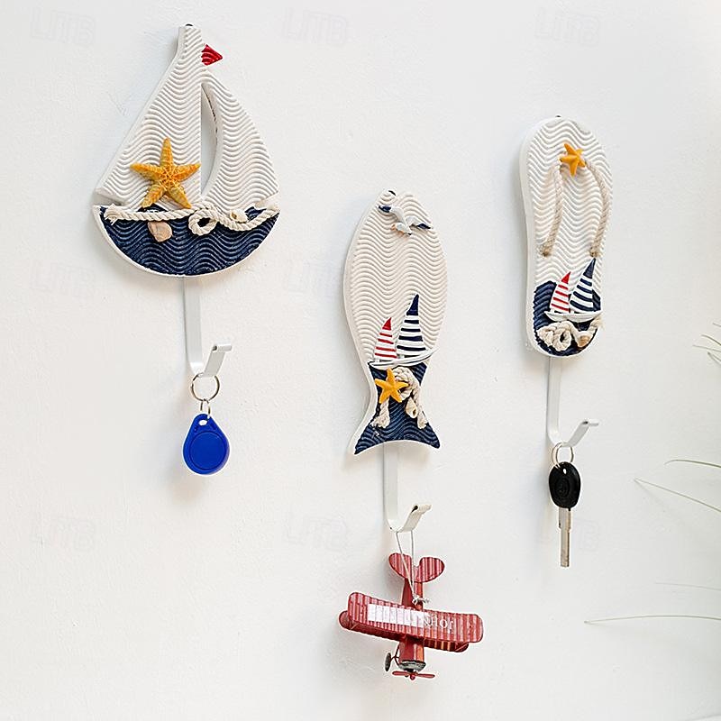 Wall Decoration Wall Hanging Mediterranean Style Home Coat Hook Small Fish Sailing Slipper Style