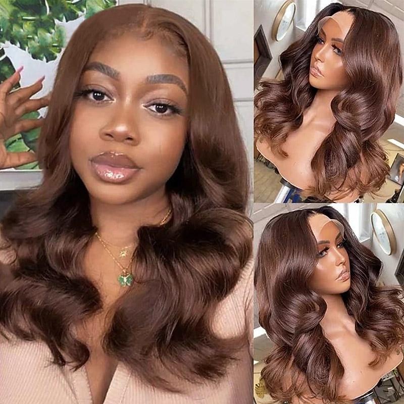 4# Brown Human Hair Wig 360 Lace Wig Body Wave Human Hair Lace Wig 150% density4