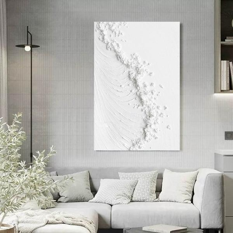 Large Abstract White Beach Oil Painting on Canvas hand painted Textured Painting Bedroom Wall Decor handmade Custom White painting Wall Art Modern Art Decor3