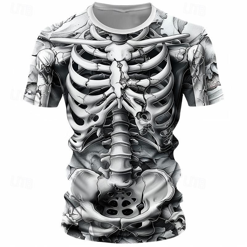 Men's Graphic Cool Skulls Skeleton T Shirt Short Sleeve T shirt 3D Print Crew Neck Shirt Designer Casual Subculture Sports Outdoor Holiday Going out White Khaki Light Grey Spring & Summer Clothing4