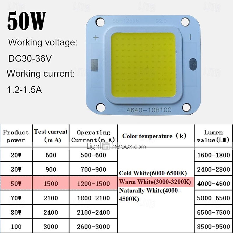 2PCS High Power Real Wattage LED COB Lamp Chip Warm White Naturally White and  White for DIY Flood Light Spotlight DC30-34V3