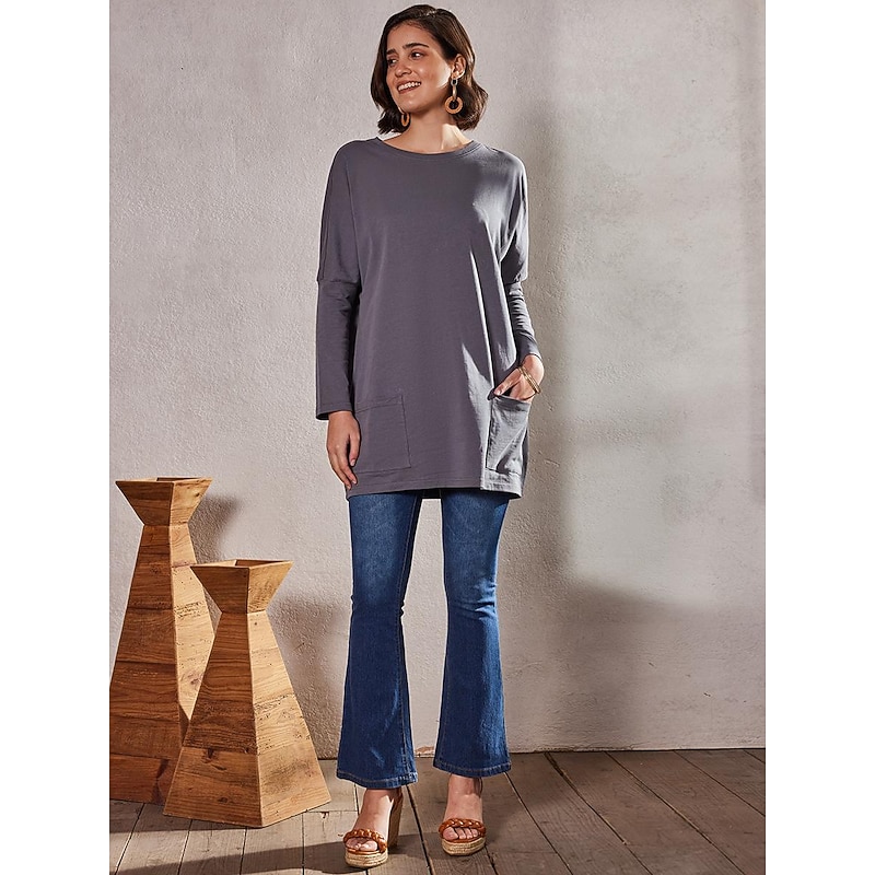 T Shirt Women's Black Yellow Solid / Plain Color Patchwork Pocket Street Daily Daily Classic Round Neck Regular Fit S3