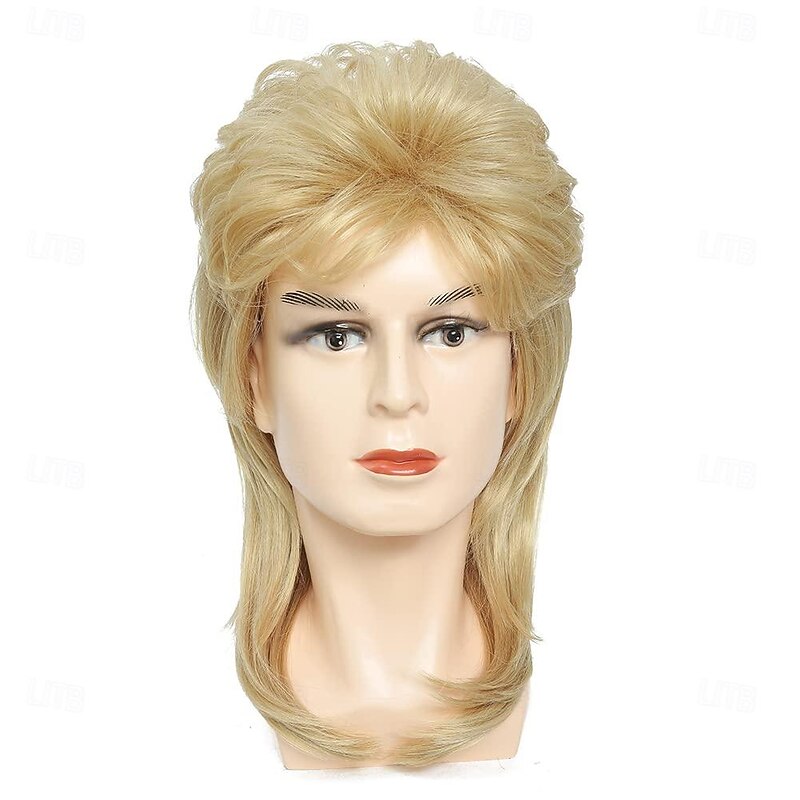 Mullet Wigs for Men 80s Costumes Fancy Party Accessory Cosplay Wig Light Blonde2