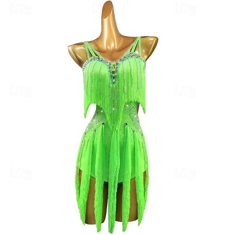 Latin Dance Dance Costumes Dress Tassel Pure Color Splicing Women's Performance Training Sleeveless Chinlon Spandex4