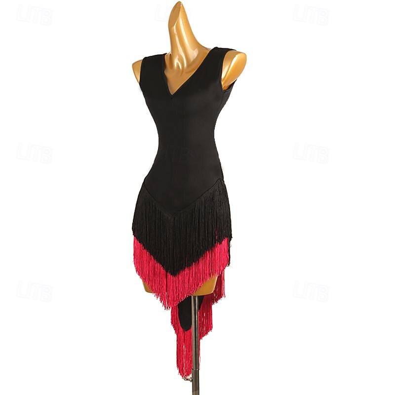 Latin Dance Dress Tassel Splicing Women's Performance Training Sleeveless Chinlon Spandex4