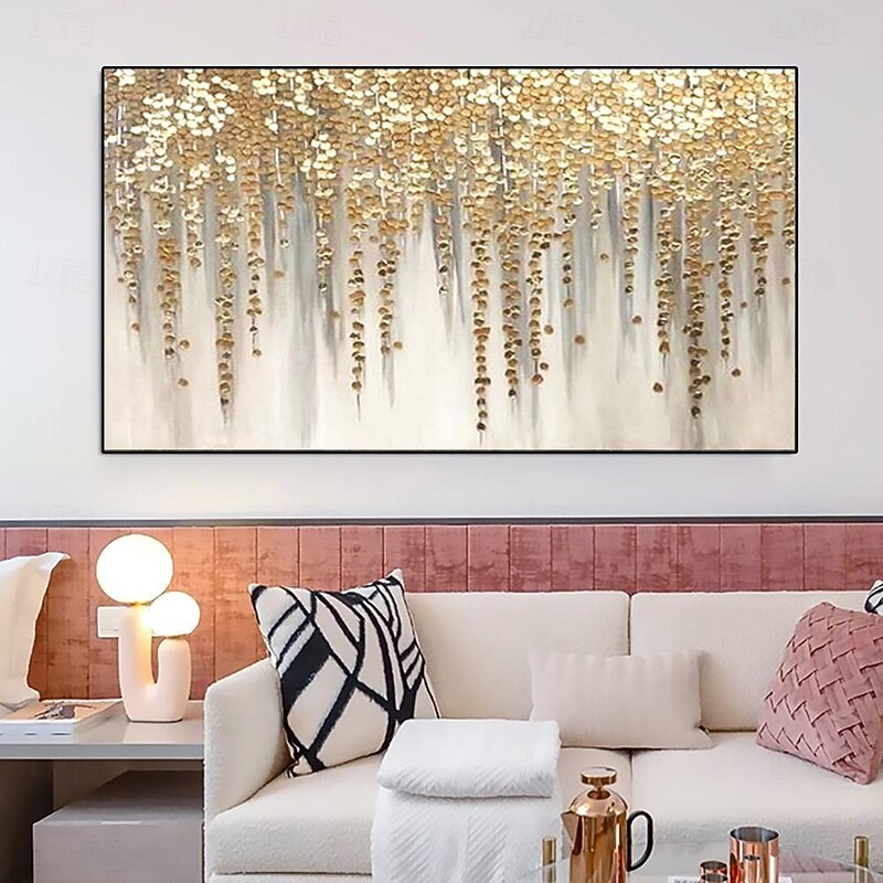 Hand painted knife gold flower Painting Gold Leaf painting Gold Foil flower Painting on Canvas Acrylic wall Painting for Living Room hotel Wall decoration Art Home Decor4