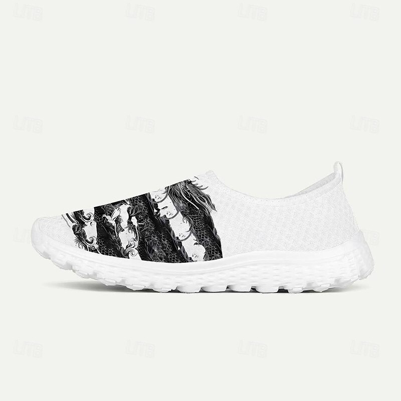 Men's Sneakers Loafers & Slip-Ons Print Shoes Light Soles Flyknit Shoes Walking Sporty Casual Outdoor Daily Vacation Mesh Breathable Comfortable Loafer White Army Green Blue2