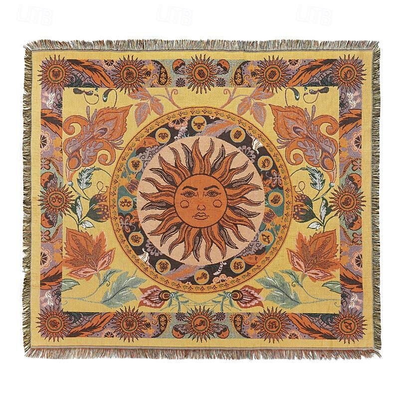 Retro Sun and Moon Psychedelic Tapestry Wall Hanging Bedroom Backdrop Tapestry 80s Decoration Rainbow Sun and Moon Mural Hippie3