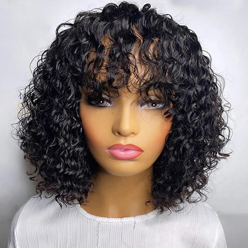 Short Pixie Bob Cut Human Hair Wigs With Bangs Jerry Curly For Women Brazilian Highlight Honey Water Wave Blonde Colored Wigs3