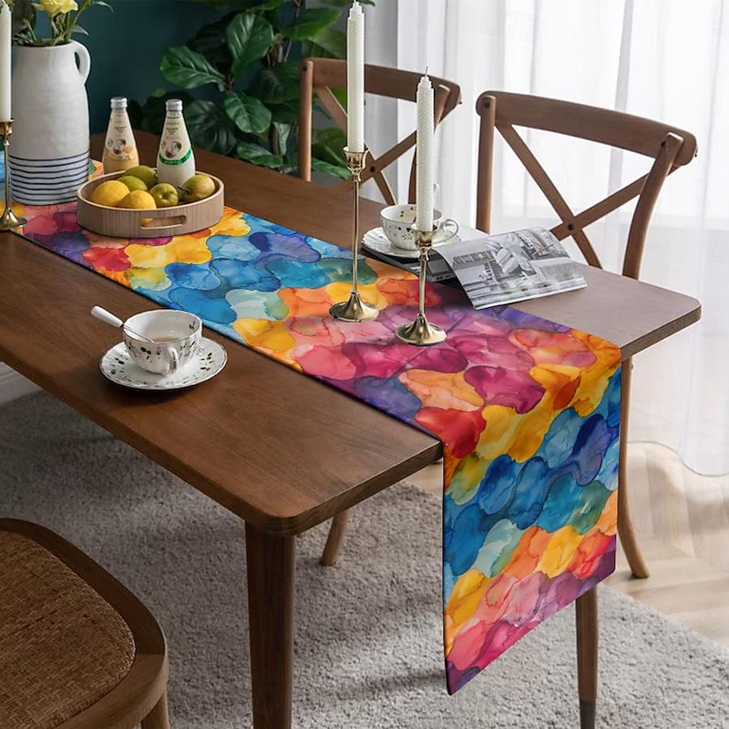 Floral Colorful Print Country Style Table Runner, Kitchen Dining Table Decor, Print Decor Table Runners for Indoor Outdoor Home Farmhouse Holiday Wedding Birthday Party Decoration3