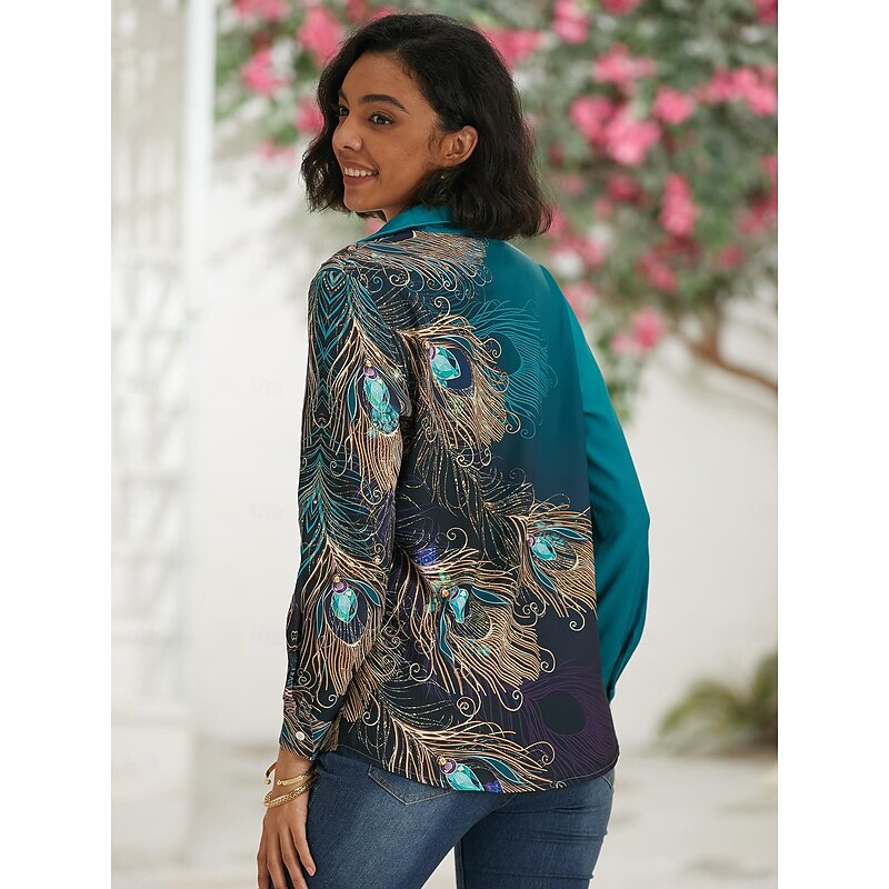 Women's Shirt Long Sleeve Button Down Blouse Basic Neon & Bright Buttons Print Regular Tops Shirt Collar Casual Green Spring Fall3