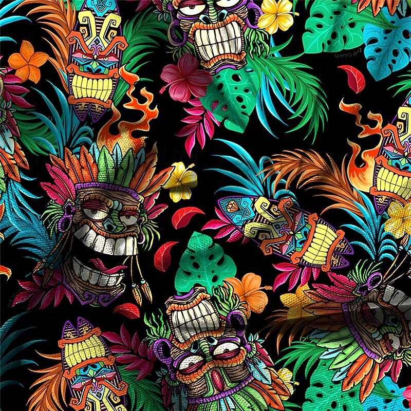 Men's Totem Shirt Summer Hawaiian Shirt Aloha Shirt Short Sleeve Shirt Turndown Vacation Hawaiian Outdoor Vacation Hawaiian Blue Fuchsia Green S M L3