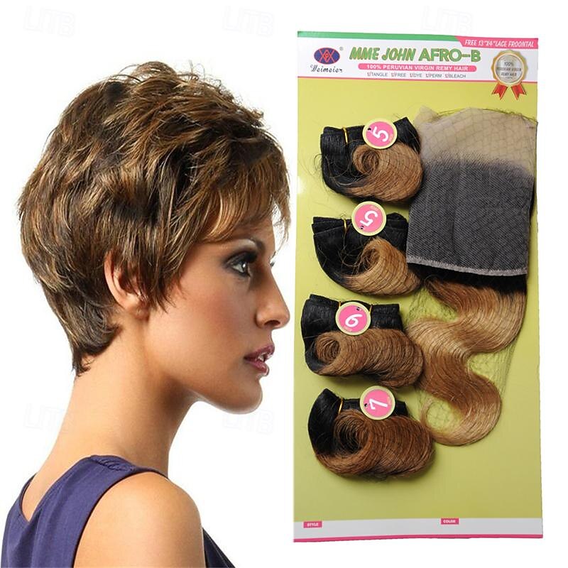 Weft Hair weave Afro-B 13*4 Front Lace Human Hair Virgin Human Hair 4 Bundles/pack Body Wave Blonde Black Brown Hair Extensions3