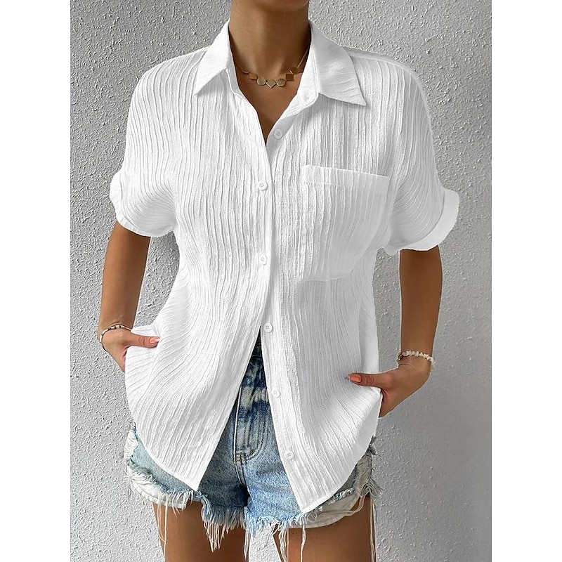 Shirt Blouse Women's White Pink Blue Plain Button Pocket Street Daily Fashion Shirt Collar Regular Fit S