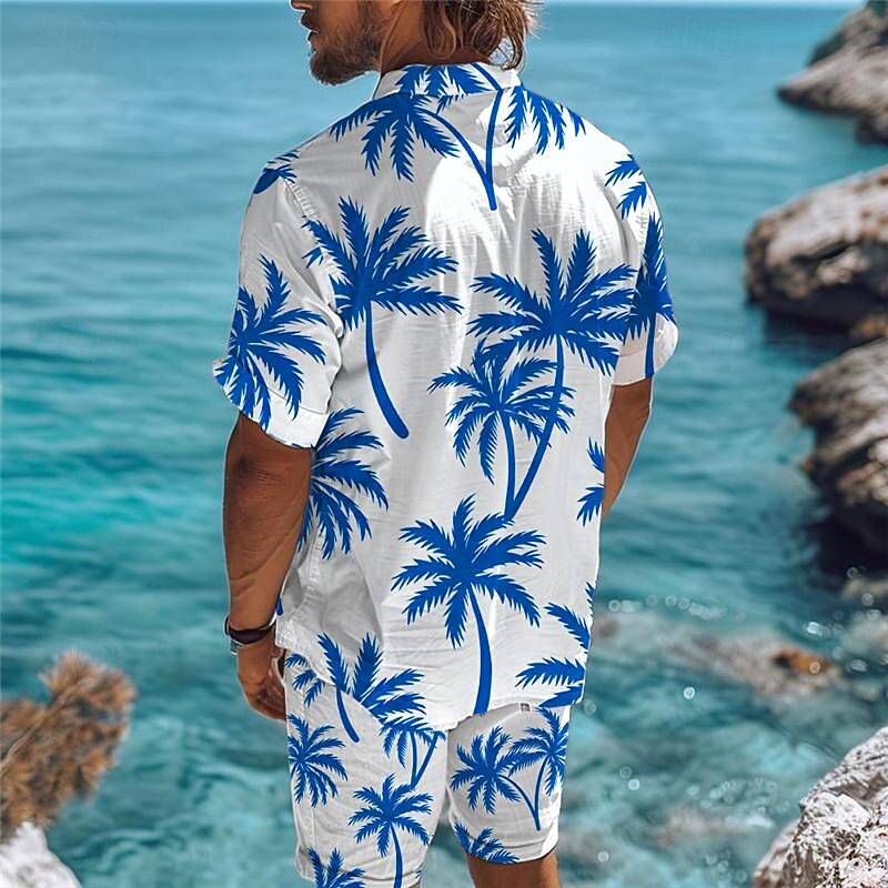 Men's Palm Tree Tropical Plants Shirt Summer Hawaiian Shirt Aloha Shirt Short Sleeve Shirt Turndown Vacation Hawaiian Outdoor Vacation Hawaiian Black Blue S M L2