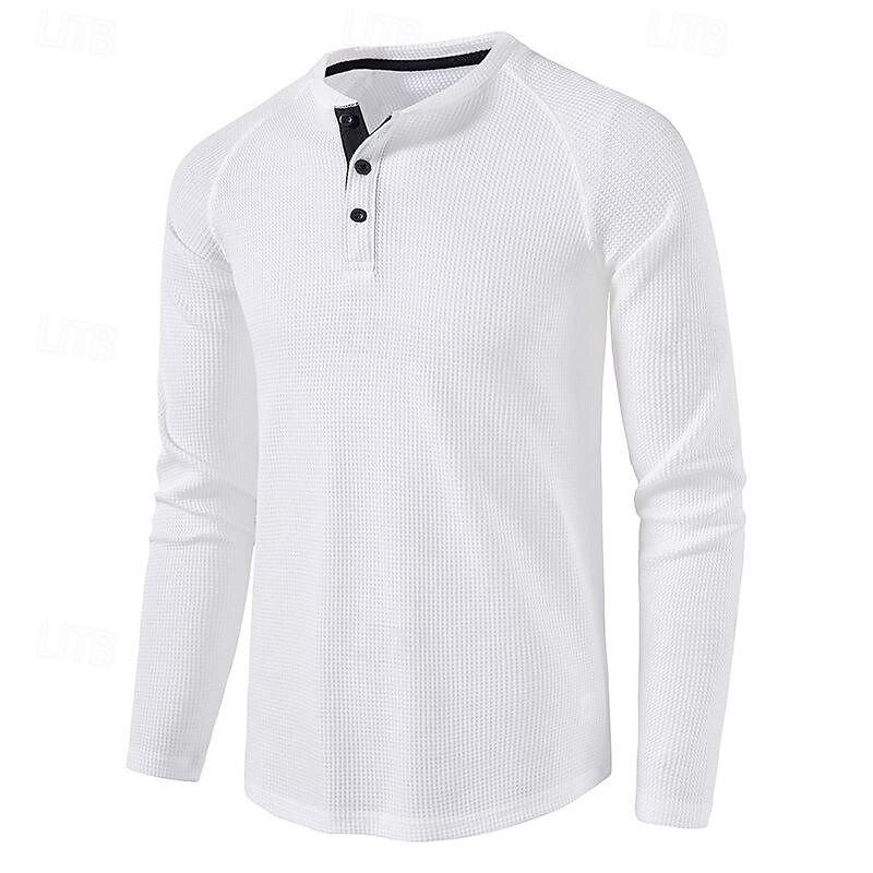 Men's T shirt Tee Waffle Henley Shirt Henley Shirt Tee Top Long Sleeve Shirt Plain Henley Street Vacation Long Sleeve Clothing Apparel Polyester Fashion Designer Basic4