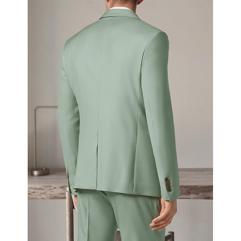 Men's Wedding Prom Suits Peak Sky Blue Sage Formal Solid Colored Tailored Fit 3 Piece Single Breasted One-button2