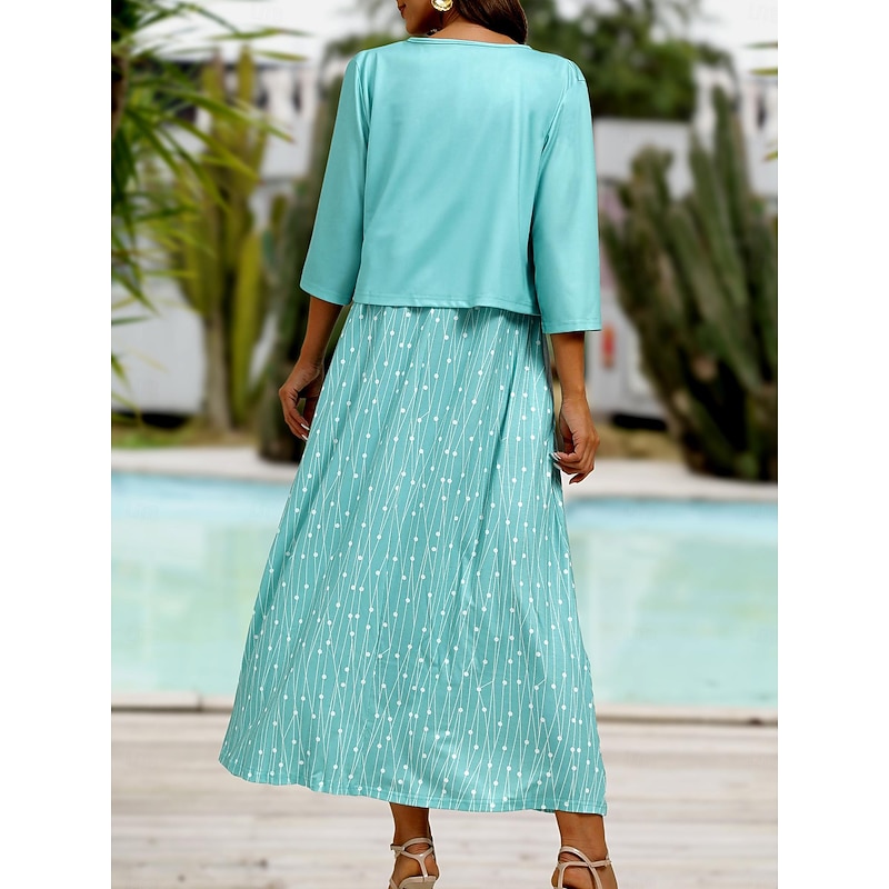 Women's Midi Dress Two Piece Dress Set Casual Dress Wedding Guest Dress Tank Dress Elegant Geometric Polka Dot Pocket Print Half Sleeve V Neck Party Daily Pink Blue Gray Summer Spring Regular Fit3