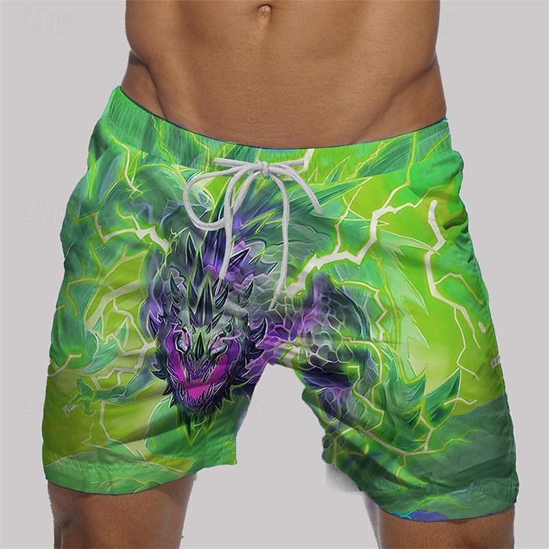Men's Dragon Swim Trunks Swim Shorts Board Shorts Mid Waist Vacation Hawaiian Holiday Vacation Holiday Beach Drawstring with Mesh lining Elastic Waist Designer Clothing Apparel3