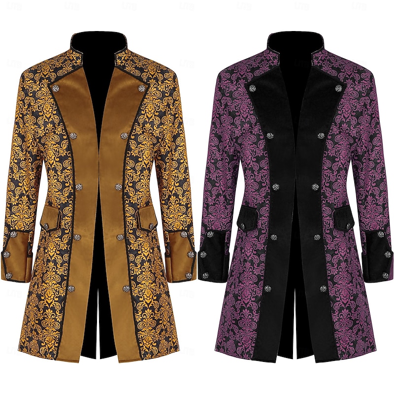 Retro Vintage Punk & Gothic Medieval Cosplay Costume Cloak Tuxedo Vampire Gentleman Fancy Dress Men's Pirate Royal Steampunk Halloween Carnival Masquerade Party / Evening Adults' Coat