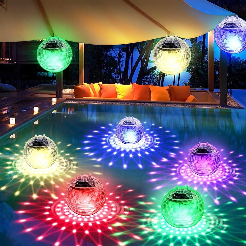 Solar Floating Pool Lights, Submersible LED Lights with RGB Color Changing, LED Waterproof Pool Lights for Outdoor Lighting Garden Backyard Lawn Path Wedding Party Pool Decoration 1/2Pcs