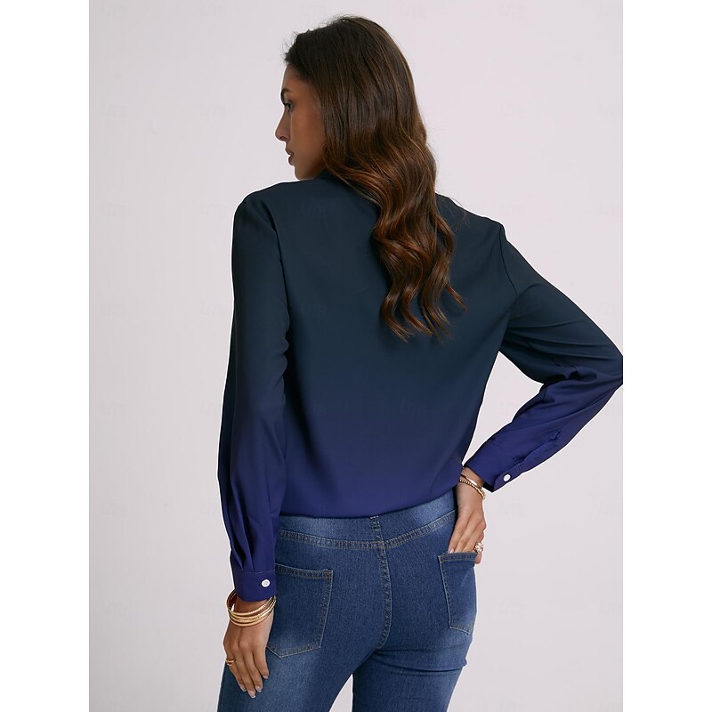 Women's Shirt Long Sleeve Button Down Blouse Daily Basic Buttons Print Regular Tops Shirt Collar Casual Blue Green Fall & Winter4