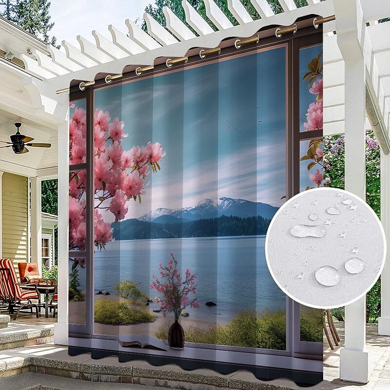 Waterproof Outdoor Curtain Privacy, Outdoor Shades, Sliding Patio Curtain Drapes, Pergola Curtains Grommet Window Mountain For Gazebo, Balcony, Porch, Party2