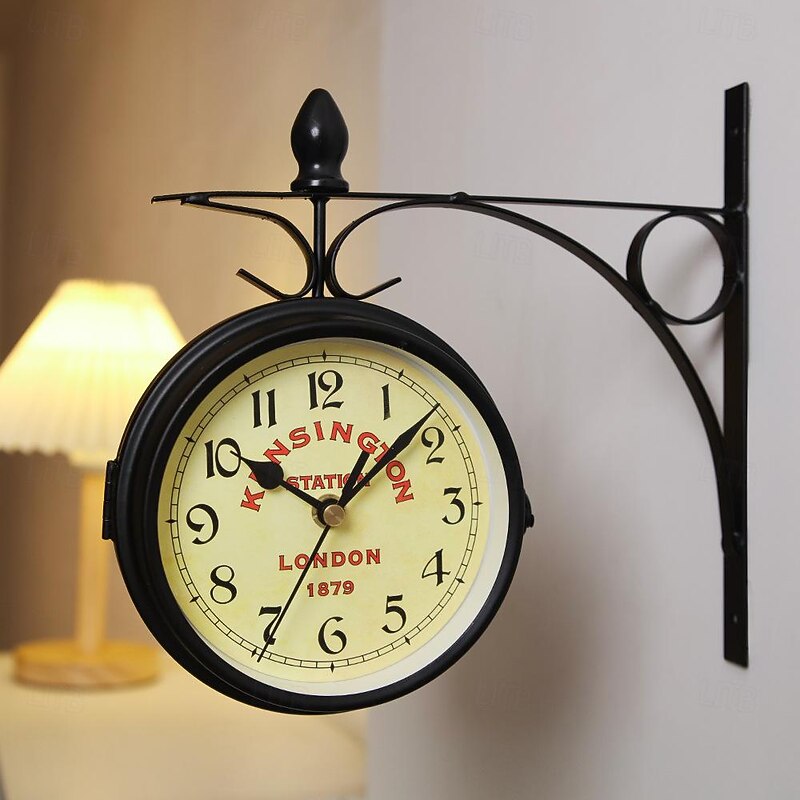 Retro Industrial Double Sided Wall Clock Vintage European Style Living Room Metal Frame Numeral Home Clock for a Living Room Lobby Porch or Corridor 21.8 cm