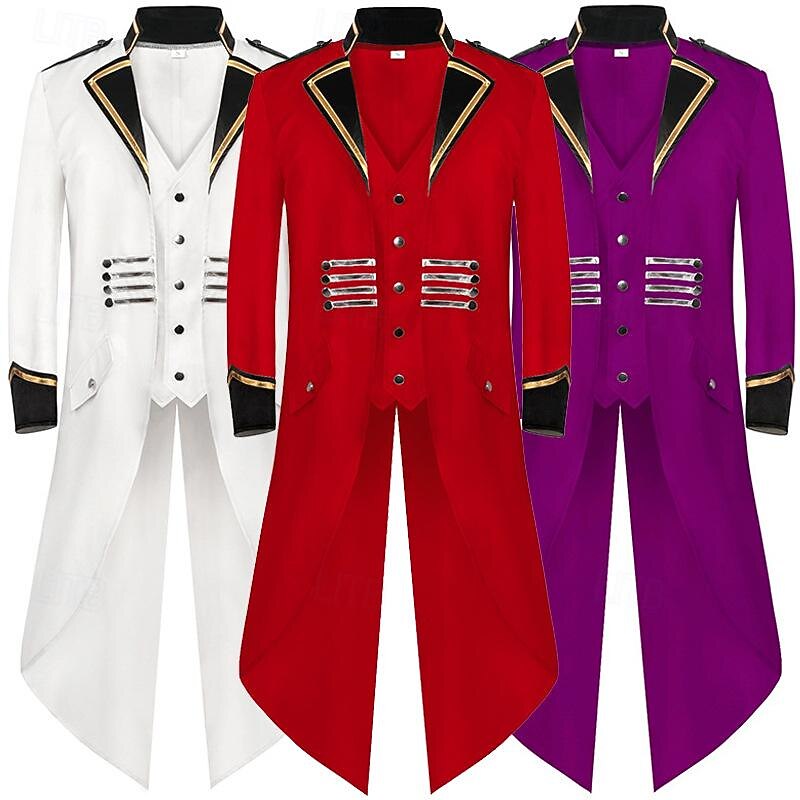 Punk & Gothic Medieval 18th Century Coat Tuxedo Tailcoat Vampire Plague Doctor Fancy Dress Men's Royal Steampunk Halloween Carnival Masquerade Party Masquerade Adults' Coat