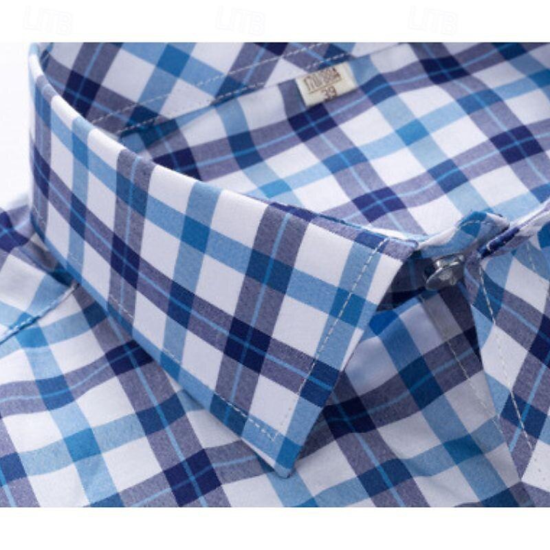 Men's Dress Shirt Plaid Shirt Collared Shirt Button Up Shirt Plaid / Check Wedding Casual White Red Blue Orange Short Sleeve Turndown Summer Spring Clothing Apparel4